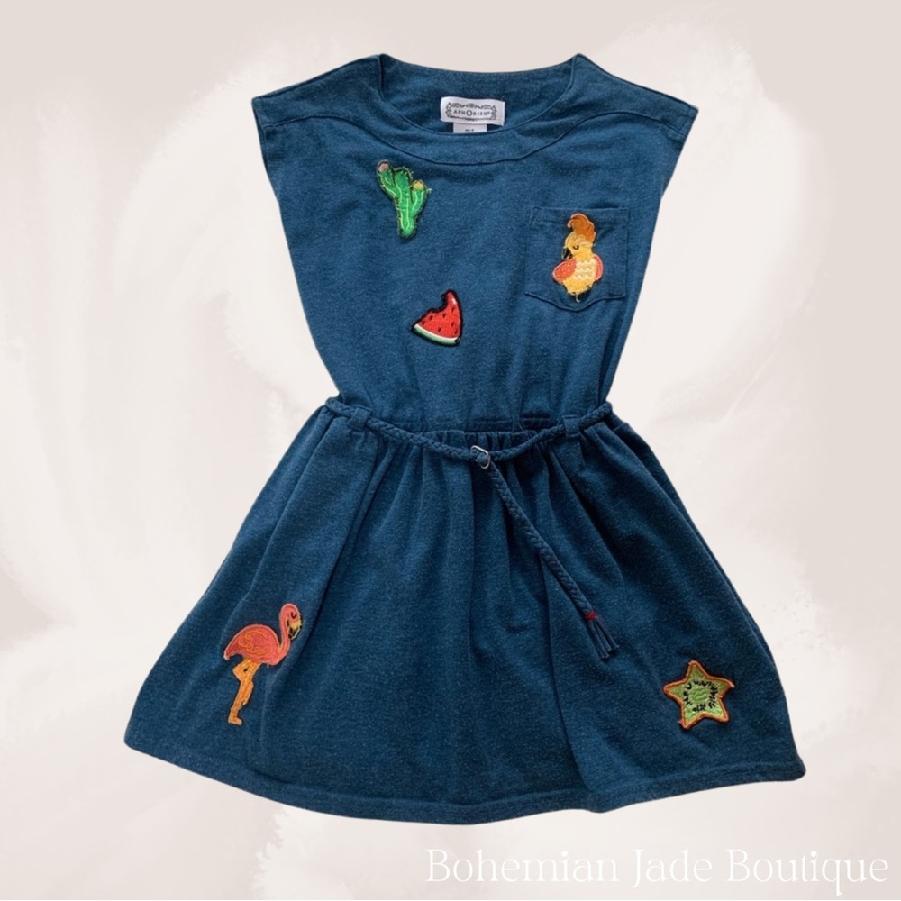 APHORISM Girls Patch Dress Denim Blue
